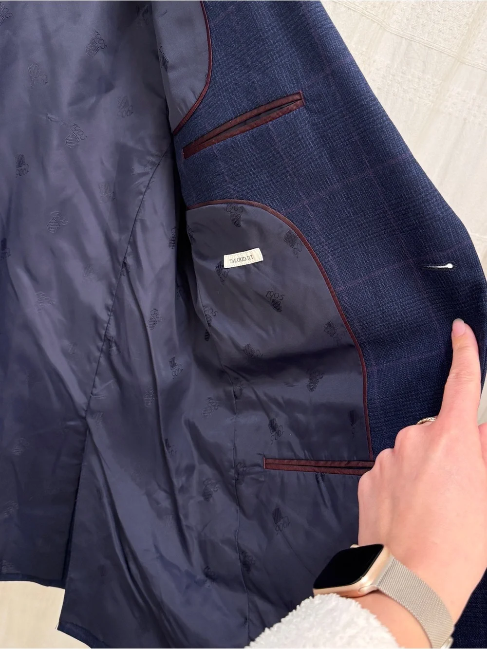 Jos A Bank brrr Comfort Glen Plaid Navy Blue Sport Coat 42L Blazer Tailored Fit